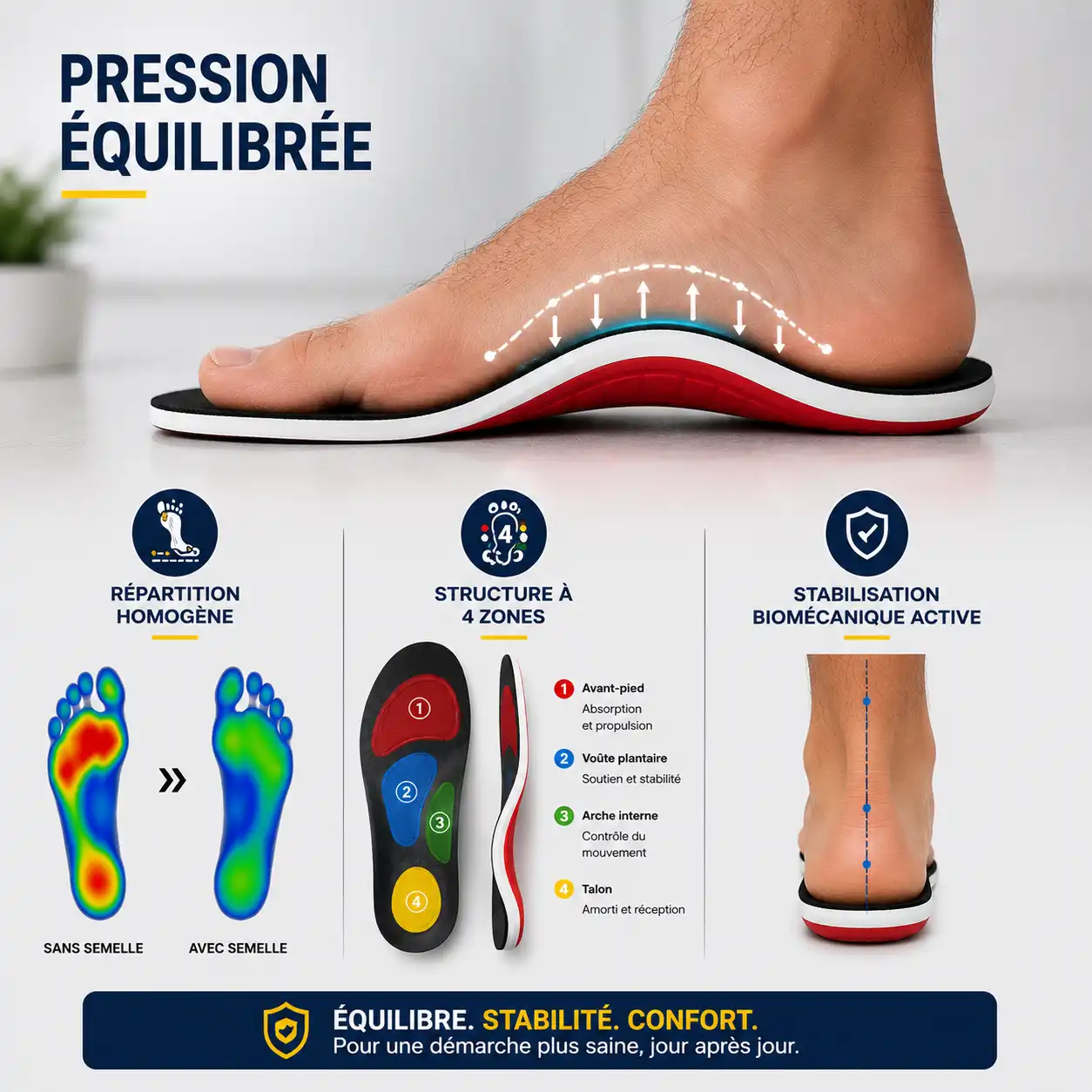 Semelle pied plat OrthoFIT® favorisant une répartition équilibrée des appuis